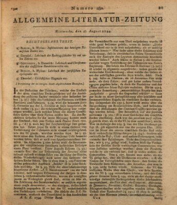 Allgemeine Literatur-Zeitung (Literarisches Zentralblatt für Deutschland) Mittwoch 27. August 1794