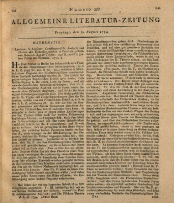 Allgemeine Literatur-Zeitung (Literarisches Zentralblatt für Deutschland) Freitag 29. August 1794