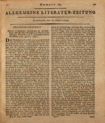 Allgemeine Literatur-Zeitung (Literarisches Zentralblatt für Deutschland) Samstag 30. August 1794