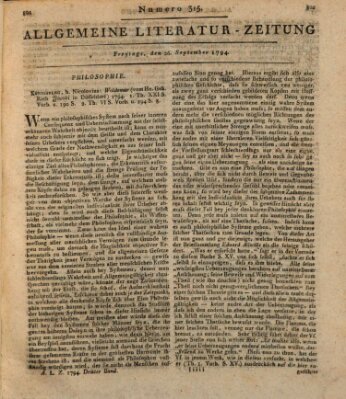 Allgemeine Literatur-Zeitung (Literarisches Zentralblatt für Deutschland) Freitag 26. September 1794