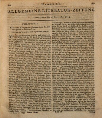 Allgemeine Literatur-Zeitung (Literarisches Zentralblatt für Deutschland) Samstag 27. September 1794