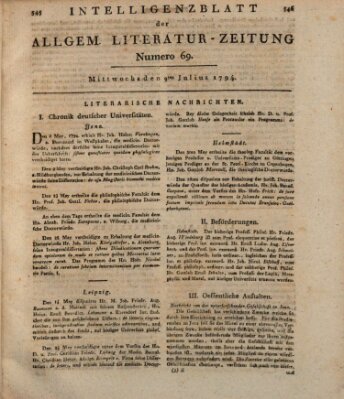 Allgemeine Literatur-Zeitung (Literarisches Zentralblatt für Deutschland) Mittwoch 9. Juli 1794