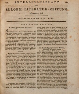 Allgemeine Literatur-Zeitung (Literarisches Zentralblatt für Deutschland) Mittwoch 6. August 1794