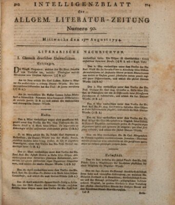 Allgemeine Literatur-Zeitung (Literarisches Zentralblatt für Deutschland) Mittwoch 13. August 1794