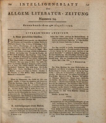 Allgemeine Literatur-Zeitung (Literarisches Zentralblatt für Deutschland) Samstag 23. August 1794