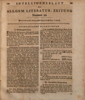 Allgemeine Literatur-Zeitung (Literarisches Zentralblatt für Deutschland) Mittwoch 3. September 1794