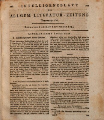 Allgemeine Literatur-Zeitung (Literarisches Zentralblatt für Deutschland) Samstag 6. September 1794