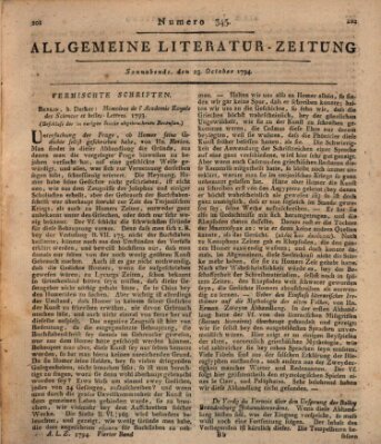 Allgemeine Literatur-Zeitung (Literarisches Zentralblatt für Deutschland) Samstag 25. Oktober 1794