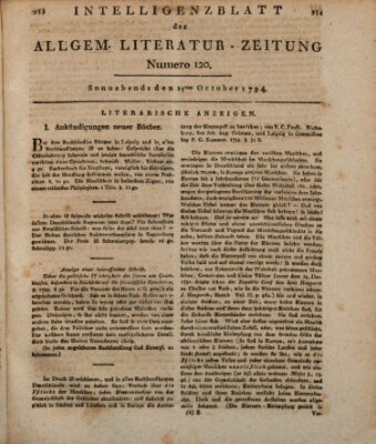 Allgemeine Literatur-Zeitung (Literarisches Zentralblatt für Deutschland) Samstag 25. Oktober 1794