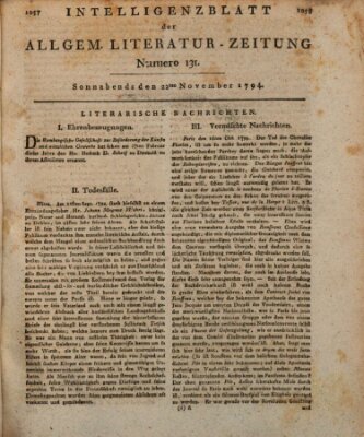 Allgemeine Literatur-Zeitung (Literarisches Zentralblatt für Deutschland) Samstag 22. November 1794