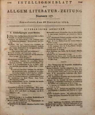 Allgemeine Literatur-Zeitung (Literarisches Zentralblatt für Deutschland) Samstag 6. Dezember 1794