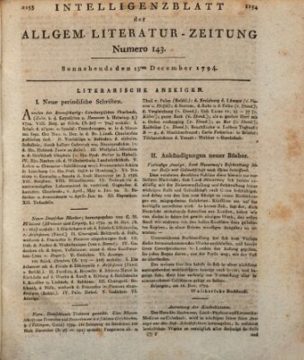 Allgemeine Literatur-Zeitung (Literarisches Zentralblatt für Deutschland) Samstag 13. Dezember 1794