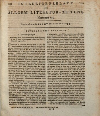 Allgemeine Literatur-Zeitung (Literarisches Zentralblatt für Deutschland) Samstag 20. Dezember 1794