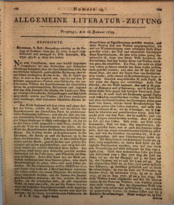 Allgemeine Literatur-Zeitung (Literarisches Zentralblatt für Deutschland) Freitag 16. Januar 1795