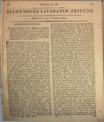 Allgemeine Literatur-Zeitung (Literarisches Zentralblatt für Deutschland) Samstag 7. Februar 1795