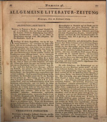 Allgemeine Literatur-Zeitung (Literarisches Zentralblatt für Deutschland) Montag 16. Februar 1795