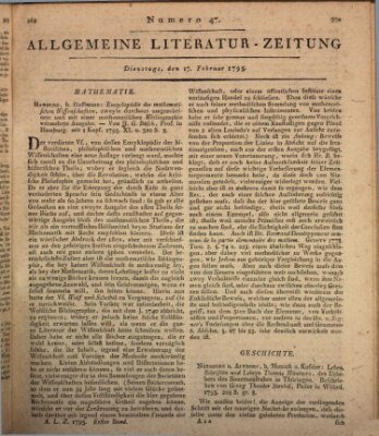 Allgemeine Literatur-Zeitung (Literarisches Zentralblatt für Deutschland) Dienstag 17. Februar 1795