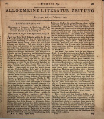 Allgemeine Literatur-Zeitung (Literarisches Zentralblatt für Deutschland) Freitag 27. Februar 1795