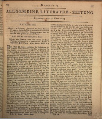 Allgemeine Literatur-Zeitung (Literarisches Zentralblatt für Deutschland) Dienstag 17. März 1795