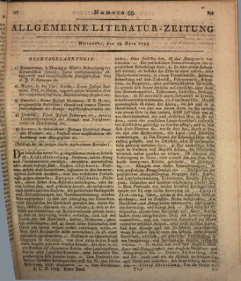 Allgemeine Literatur-Zeitung (Literarisches Zentralblatt für Deutschland) Mittwoch 25. März 1795