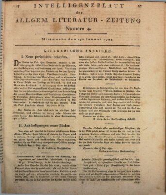 Allgemeine Literatur-Zeitung (Literarisches Zentralblatt für Deutschland) Mittwoch 14. Januar 1795