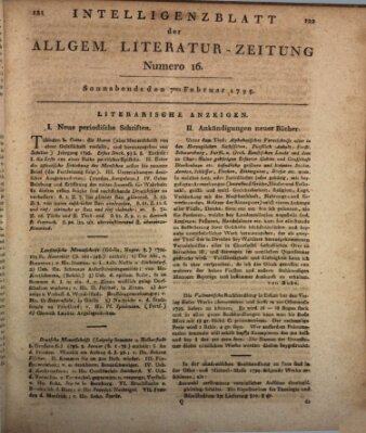 Allgemeine Literatur-Zeitung (Literarisches Zentralblatt für Deutschland) Samstag 7. Februar 1795