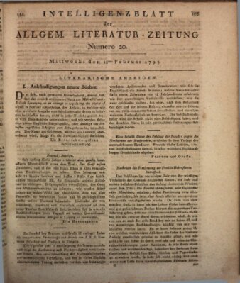 Allgemeine Literatur-Zeitung (Literarisches Zentralblatt für Deutschland) Mittwoch 18. Februar 1795