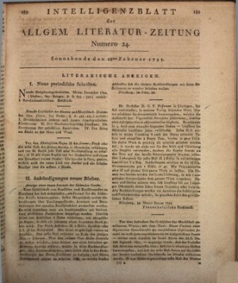 Allgemeine Literatur-Zeitung (Literarisches Zentralblatt für Deutschland) Samstag 28. Februar 1795