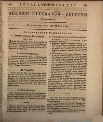 Allgemeine Literatur-Zeitung (Literarisches Zentralblatt für Deutschland) Mittwoch 11. März 1795