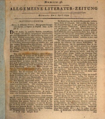 Allgemeine Literatur-Zeitung (Literarisches Zentralblatt für Deutschland) Mittwoch 1. April 1795