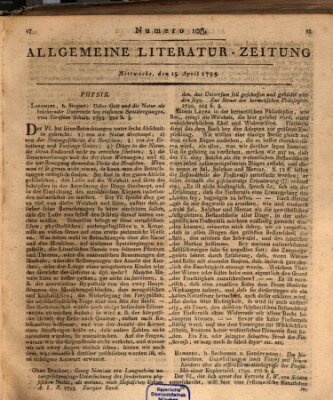 Allgemeine Literatur-Zeitung (Literarisches Zentralblatt für Deutschland) Mittwoch 15. April 1795