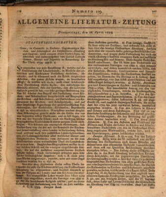 Allgemeine Literatur-Zeitung (Literarisches Zentralblatt für Deutschland) Donnerstag 16. April 1795