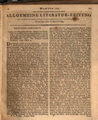 Allgemeine Literatur-Zeitung (Literarisches Zentralblatt für Deutschland) Freitag 17. April 1795