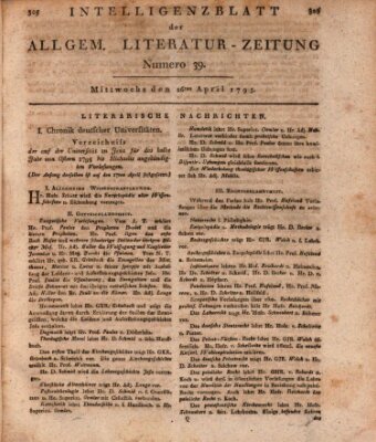 Allgemeine Literatur-Zeitung (Literarisches Zentralblatt für Deutschland) Mittwoch 15. April 1795