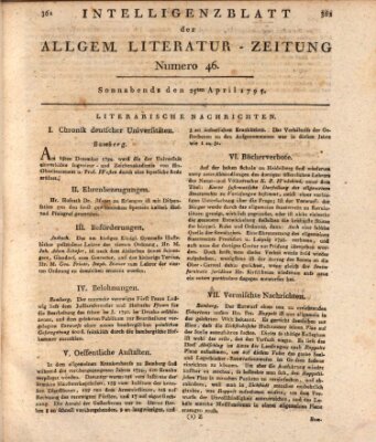 Allgemeine Literatur-Zeitung (Literarisches Zentralblatt für Deutschland) Samstag 25. April 1795