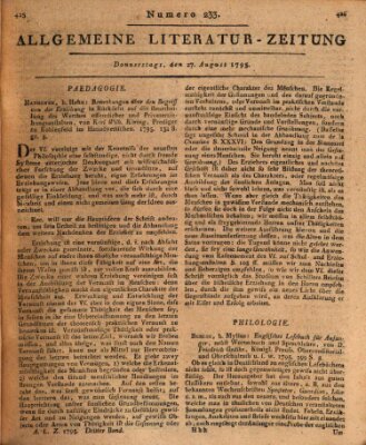 Allgemeine Literatur-Zeitung (Literarisches Zentralblatt für Deutschland) Donnerstag 27. August 1795