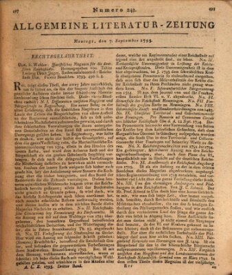 Allgemeine Literatur-Zeitung (Literarisches Zentralblatt für Deutschland) Montag 7. September 1795