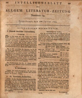 Allgemeine Literatur-Zeitung (Literarisches Zentralblatt für Deutschland) Samstag 11. Juli 1795