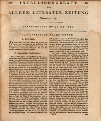 Allgemeine Literatur-Zeitung (Literarisches Zentralblatt für Deutschland) Samstag 18. Juli 1795