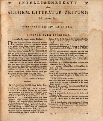 Allgemeine Literatur-Zeitung (Literarisches Zentralblatt für Deutschland) Samstag 25. Juli 1795