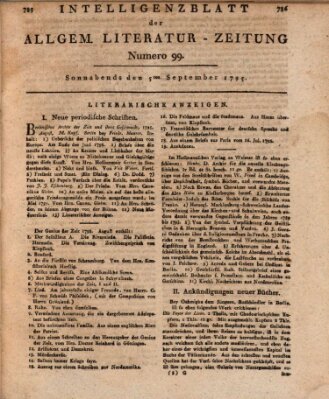 Allgemeine Literatur-Zeitung (Literarisches Zentralblatt für Deutschland) Samstag 5. September 1795