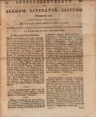 Allgemeine Literatur-Zeitung (Literarisches Zentralblatt für Deutschland) Mittwoch 30. September 1795