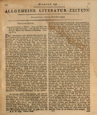 Allgemeine Literatur-Zeitung (Literarisches Zentralblatt für Deutschland) Samstag 31. Oktober 1795