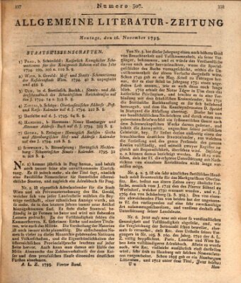 Allgemeine Literatur-Zeitung (Literarisches Zentralblatt für Deutschland) Montag 16. November 1795