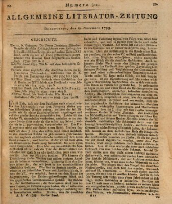 Allgemeine Literatur-Zeitung (Literarisches Zentralblatt für Deutschland) Donnerstag 19. November 1795