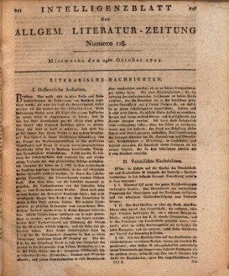 Allgemeine Literatur-Zeitung (Literarisches Zentralblatt für Deutschland) Mittwoch 14. Oktober 1795