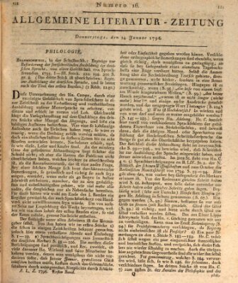 Allgemeine Literatur-Zeitung (Literarisches Zentralblatt für Deutschland) Donnerstag 14. Januar 1796