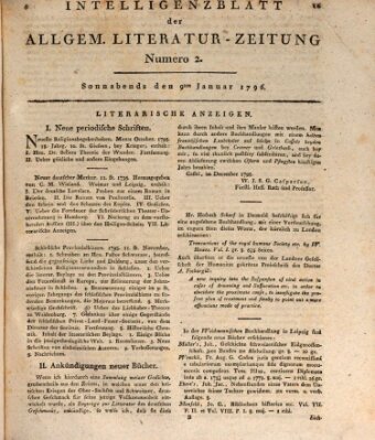 Allgemeine Literatur-Zeitung (Literarisches Zentralblatt für Deutschland) Samstag 9. Januar 1796