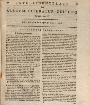 Allgemeine Literatur-Zeitung (Literarisches Zentralblatt für Deutschland) Mittwoch 27. Januar 1796