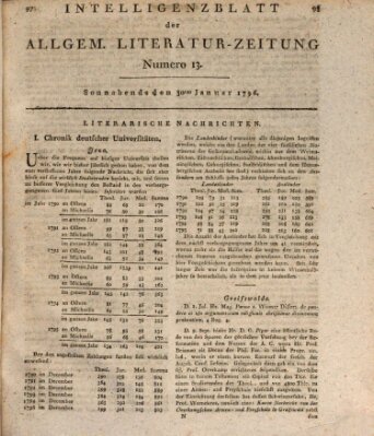 Allgemeine Literatur-Zeitung (Literarisches Zentralblatt für Deutschland) Samstag 30. Januar 1796